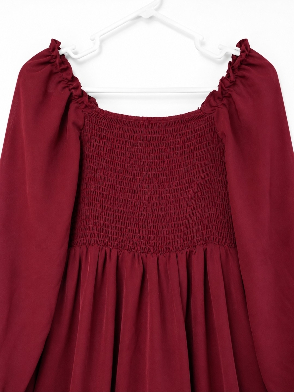 Burgundy Smocked Babydoll Puff Sleeve Boho Dress Medium EUC - Picture 4 of 6